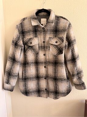 Thread & Supply Plaid Shacket in Beige, Black & Cream